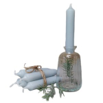 pakketje kaarsen met kandelaar/vaasje van glas